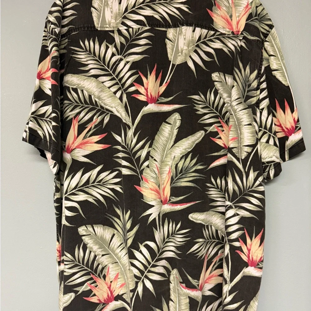 Lucky Brand Black Shirt with Green Palm and Coral Floral Accents 2XL - Picture 4 of 4